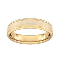 08306354 - 5mm Slight Court Heavy Matt Centre With Grooves Wedding Ring In 9 Carat Yellow Gold