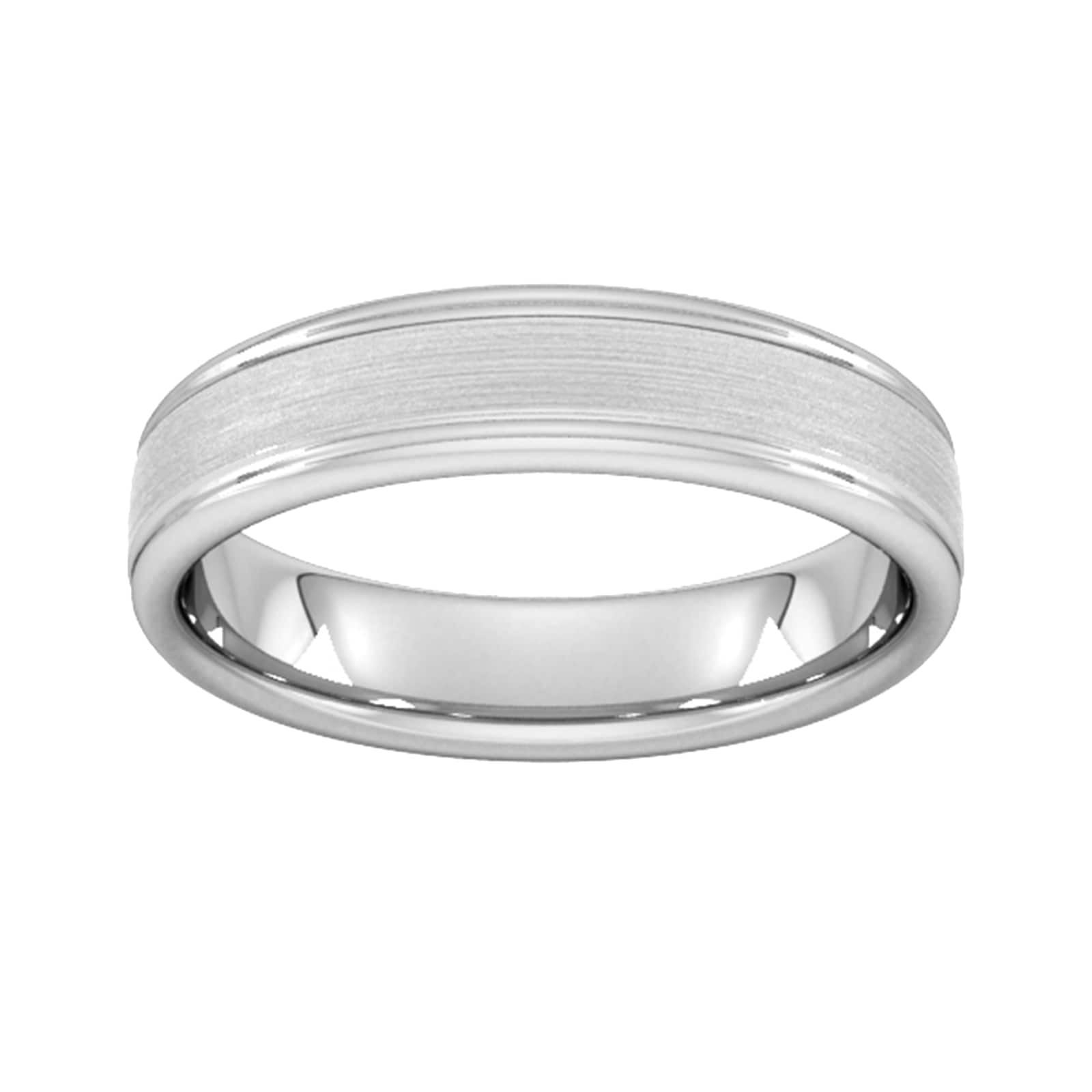 Goldsmiths 5mm Slight Court Heavy Matt Centre With Grooves Wedding Ring In 18 Carat White Gold - Ring Size K Goldsmiths 5mm Slight Court Heavy Matt Centre With Grooves Wedding Ring In 18 Carat White Gold - Ring Size K