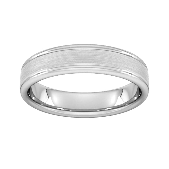 Goldsmiths 5mm Slight Court Heavy Matt Centre With Grooves Wedding Ring In 18 Carat White Gold - Ring Size N