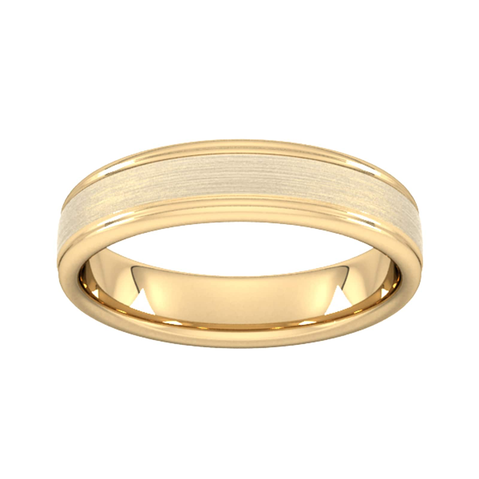 5mm Slight Court Heavy Matt Centre With Grooves Wedding Ring In 18 Carat Yellow Gold - Ring Size W