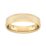 Goldsmiths 5mm Slight Court Heavy Matt Centre With Grooves Wedding Ring In 18 Carat Yellow Gold