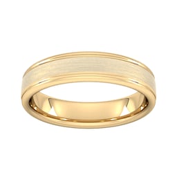 08306357 - 5mm Slight Court Heavy Matt Centre With Grooves Wedding Ring In 18 Carat Yellow Gold