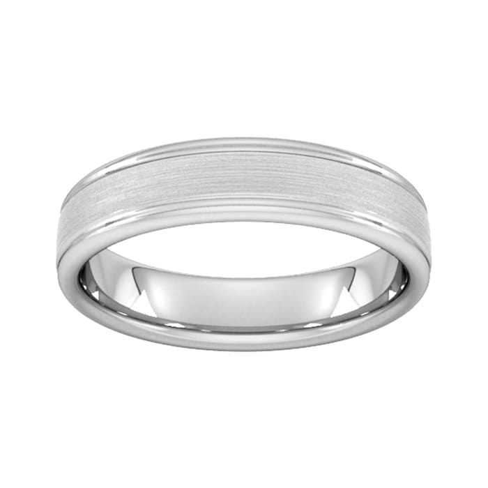 Goldsmiths 5mm Slight Court Heavy Matt Centre With Grooves Wedding Ring In 950 Palladium - Ring Size Q