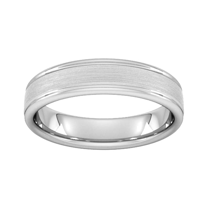 Goldsmiths 5mm Slight Court Heavy Matt Centre With Grooves Wedding Ring In 950 Palladium