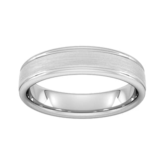 Goldsmiths 5mm Slight Court Heavy Matt Centre With Grooves Wedding Ring In Platinum