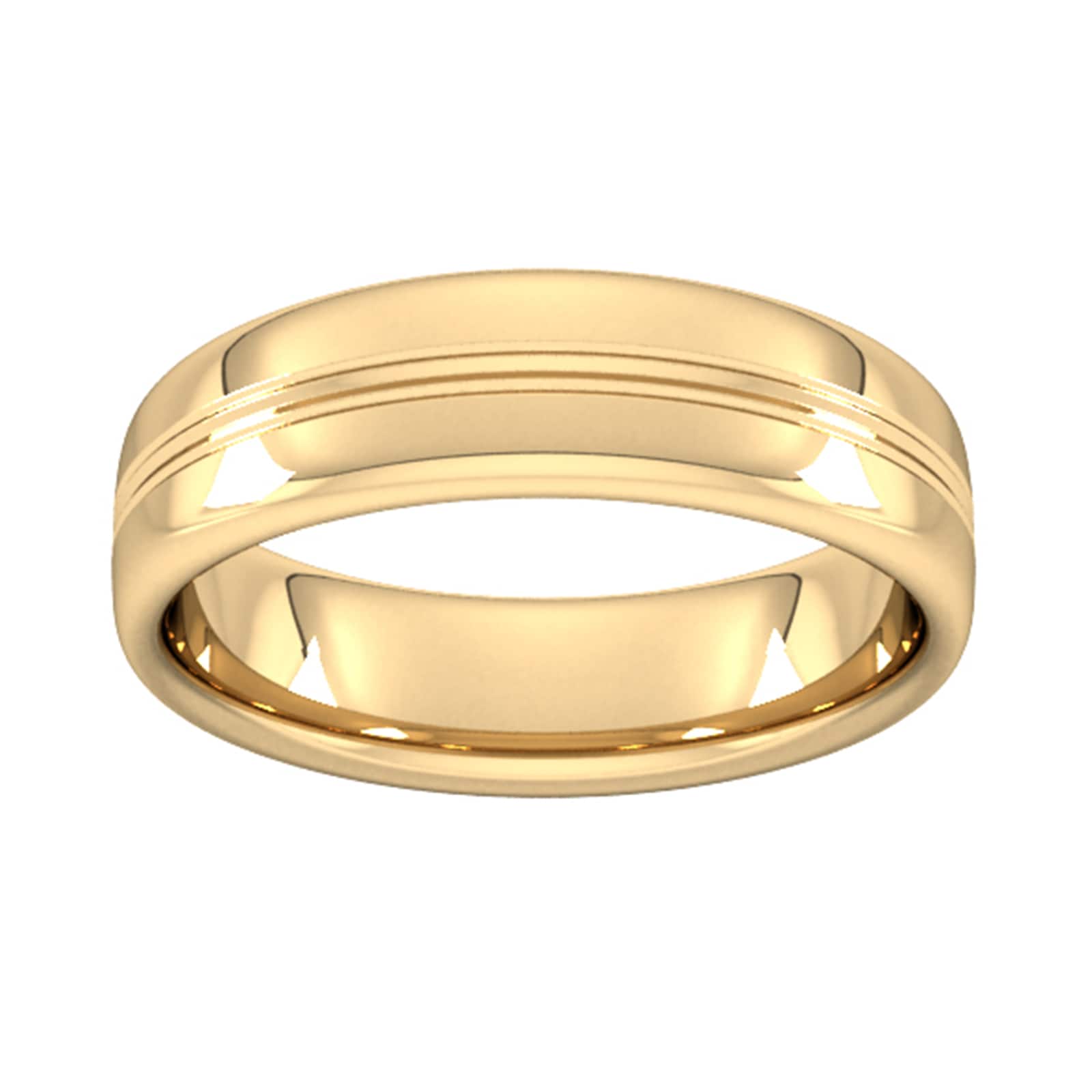 6mm Slight Court Heavy Grooved Polished Finish Wedding Ring In 18 Carat Yellow Gold - Ring Size M