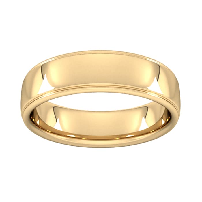 Goldsmiths 6mm Slight Court Heavy Polished Finish With Grooves Wedding Ring In 9 Carat Yellow Gold