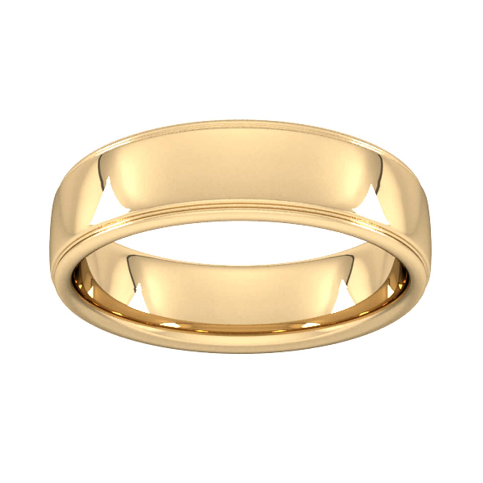 6mm Slight Court Heavy Polished Finish With Grooves Wedding Ring In 18 Carat Yellow Gold - Ring Size H