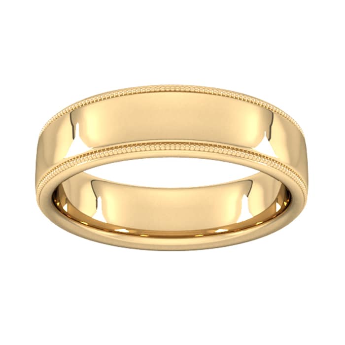 Goldsmiths 6mm Slight Court Heavy Milgrain Edge Wedding Ring In 9 Carat Yellow Gold - Ring Size N