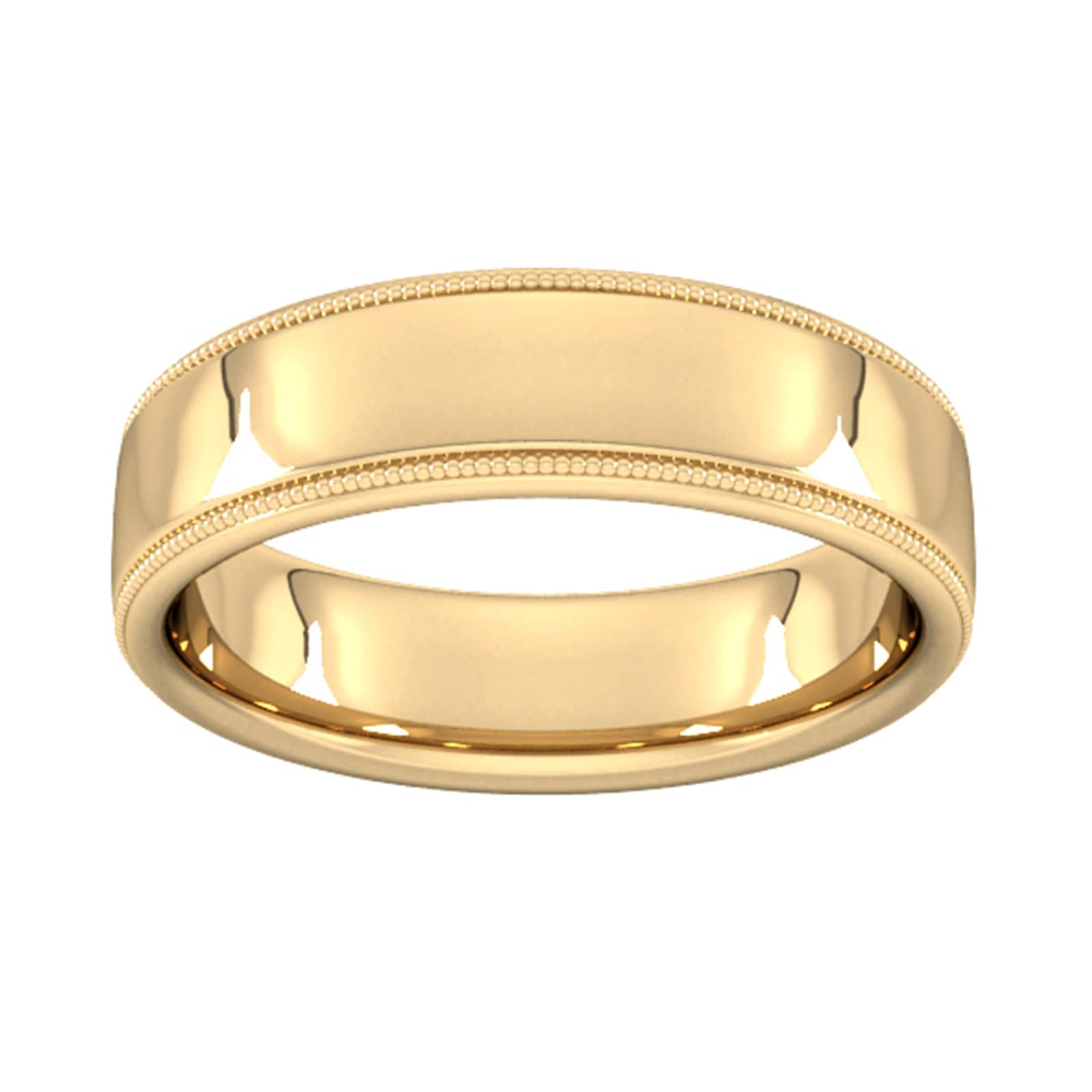 6mm Slight Court Heavy Milgrain Edge Wedding Ring In 18 Carat Yellow Gold - Ring Size L