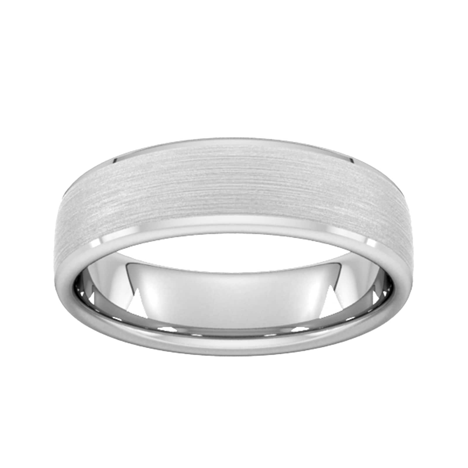6mm Slight Court Heavy Polished Chamfered Edges With Matt Centre Wedding Ring In 9 Carat White Gold - Ring Size W