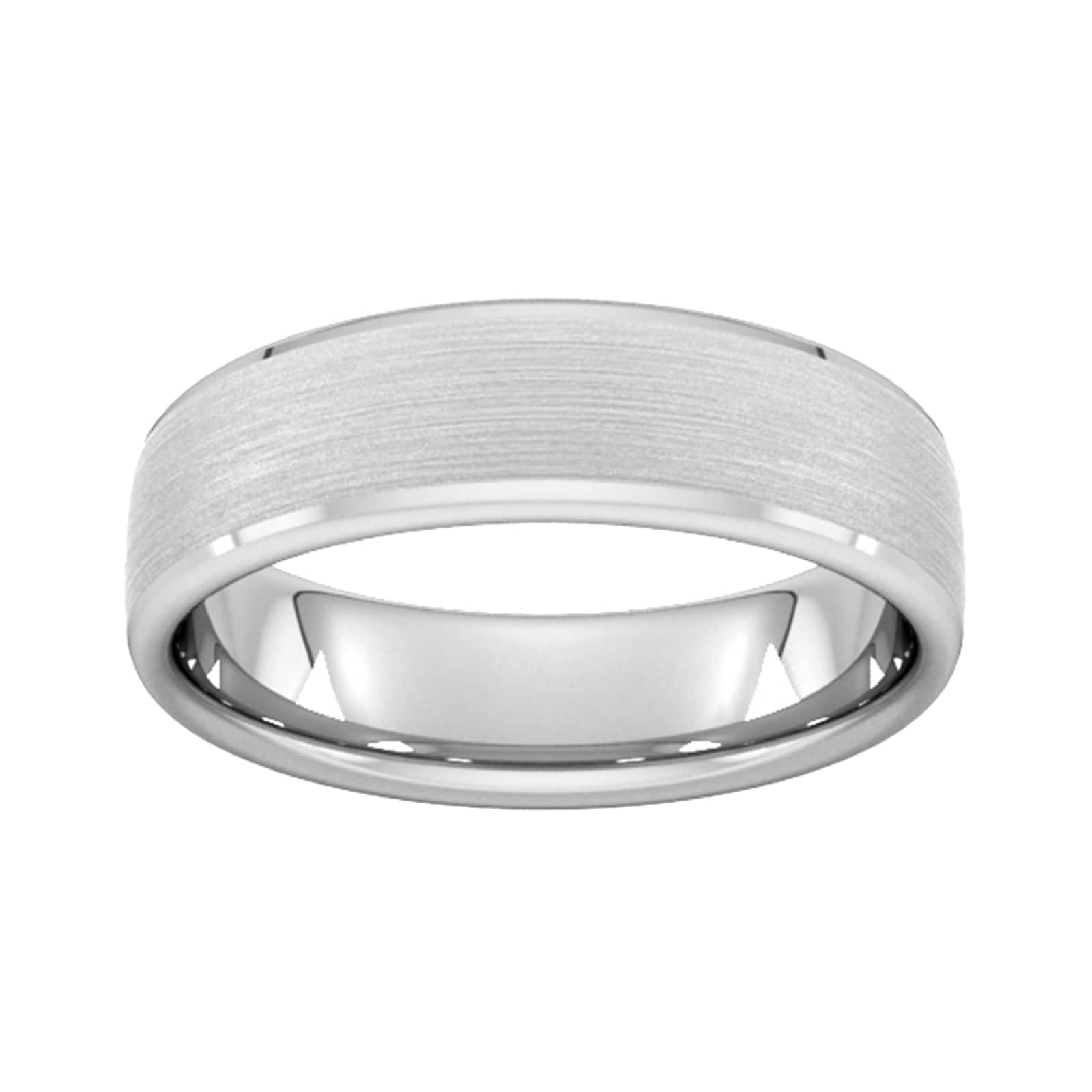 Goldsmiths 6mm Slight Court Heavy Polished Chamfered Edges With Matt Centre Wedding Ring In 18 Carat White Gold Goldsmiths 6mm Slight Court Heavy Polished Chamfered Edges With Matt Centre Wedding Ring In 18 Carat White Gold