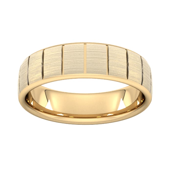 Goldsmiths 6mm Slight Court Heavy Vertical Lines Wedding Ring In 18 Carat Yellow Gold
