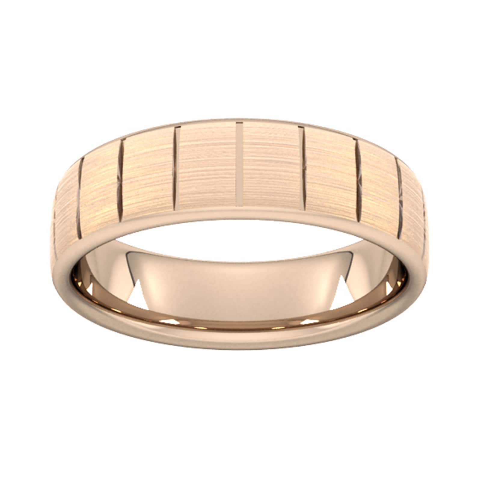 6mm Slight Court Heavy Vertical Lines Wedding Ring In 18 Carat Rose Gold - Ring Size O