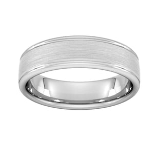 Goldsmiths 6mm Slight Court Heavy Matt Centre With Grooves Wedding Ring In 9 Carat White Gold