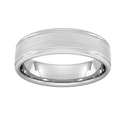 08306449 - 6mm Slight Court Heavy Matt Centre With Grooves Wedding Ring In 9 Carat White Gold