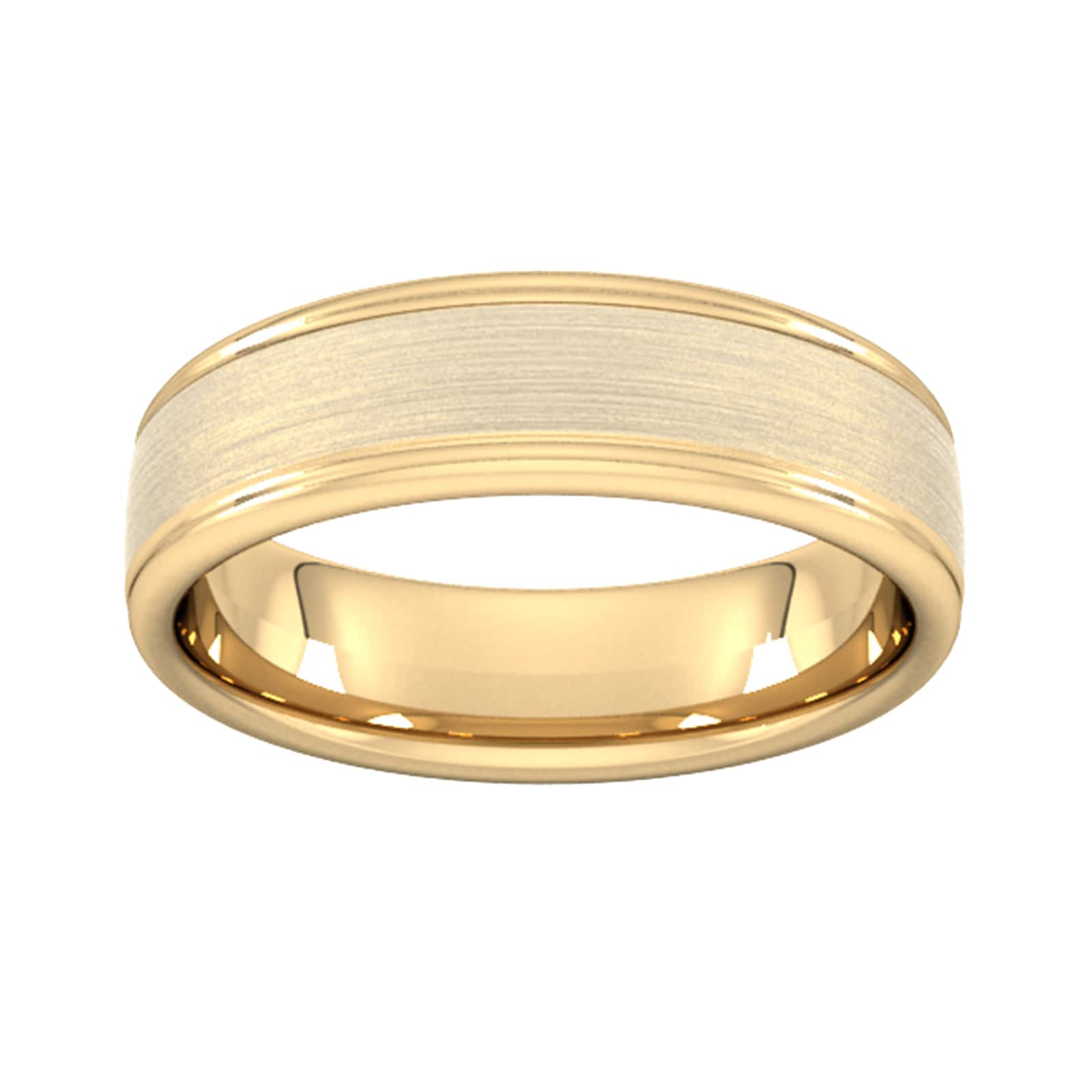 6mm Slight Court Heavy Matt Centre With Grooves Wedding Ring In 9 Carat Yellow Gold - Ring Size S