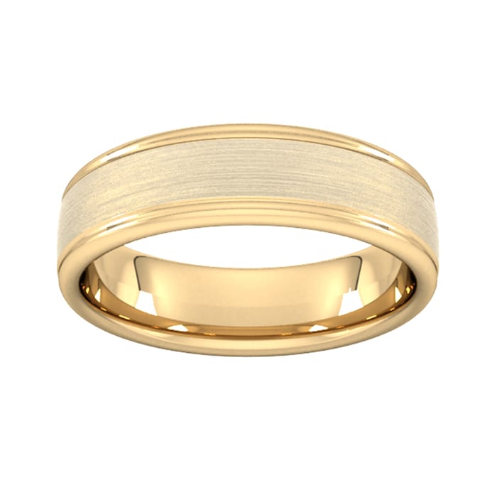 Goldsmiths 6mm Slight Court Heavy Matt Centre With Grooves Wedding Ring In 9 Carat Yellow Gold