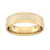 Goldsmiths 6mm Slight Court Heavy Matt Centre With Grooves Wedding Ring In 9 Carat Yellow Gold