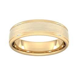 08306450 - 6mm Slight Court Heavy Matt Centre With Grooves Wedding Ring In 9 Carat Yellow Gold