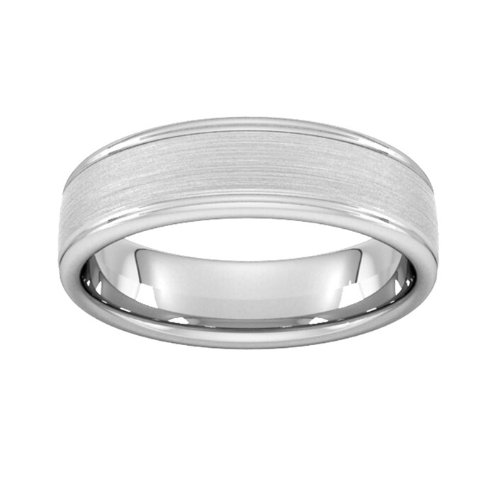 Goldsmiths 6mm Slight Court Heavy Matt Centre With Grooves Wedding Ring In 18 Carat White Gold