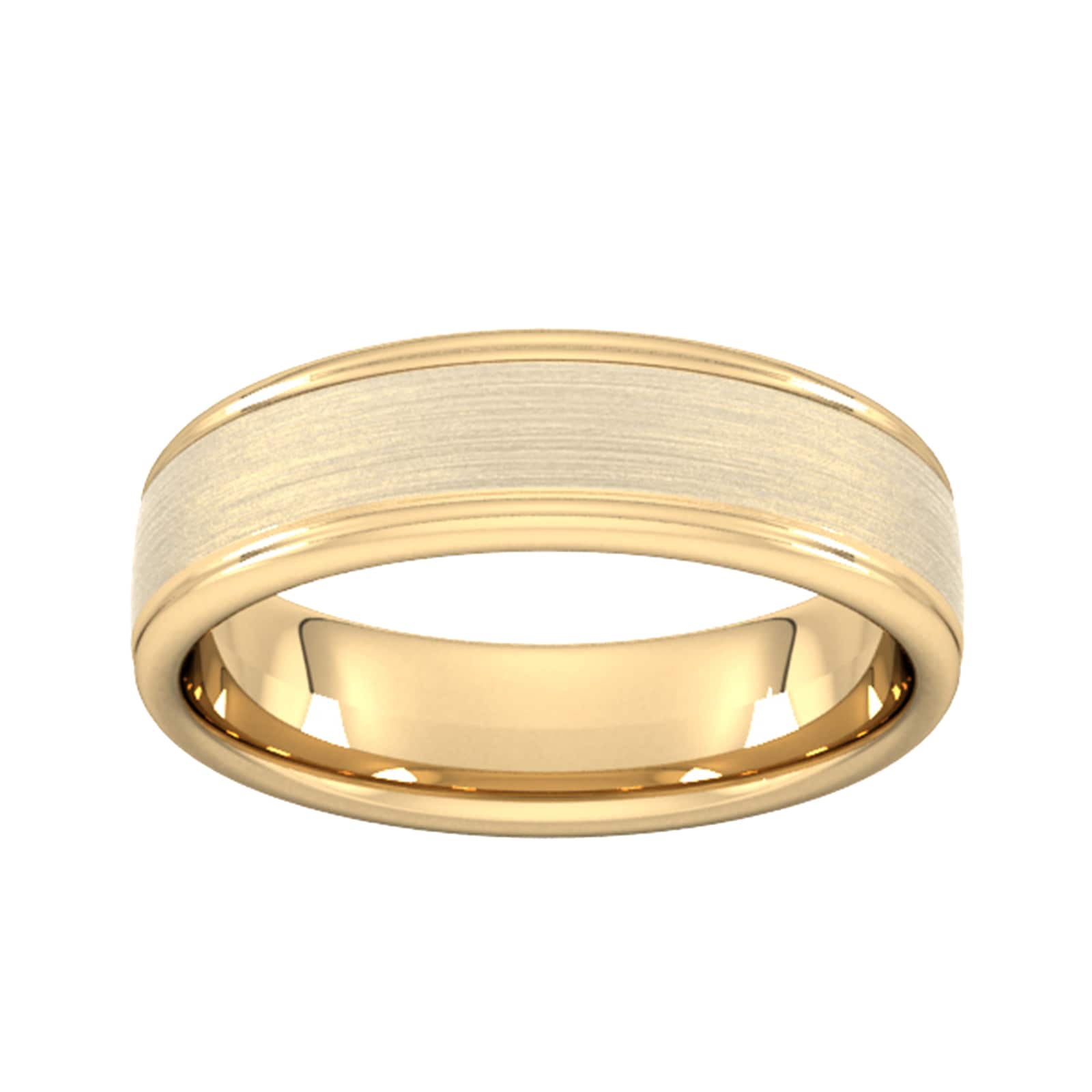 6mm Slight Court Heavy Matt Centre With Grooves Wedding Ring In 18 Carat Yellow Gold - Ring Size I