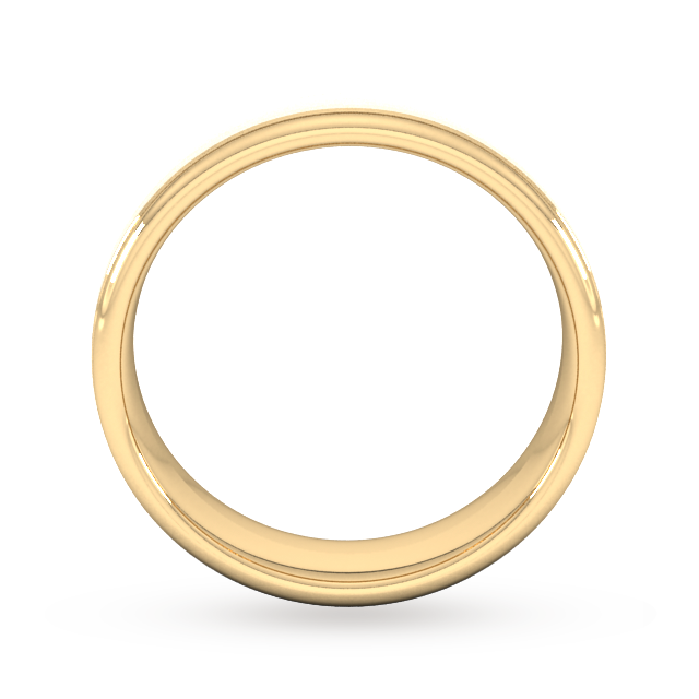 Goldsmiths 6mm Slight Court Heavy Matt Centre With Grooves Wedding Ring In 18 Carat Yellow Gold