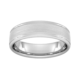 08306455 - 6mm Slight Court Heavy Matt Centre With Grooves Wedding Ring In 950 Palladium