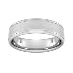 08306456 - 6mm Slight Court Heavy Matt Centre With Grooves Wedding Ring In Platinum