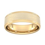 Goldsmiths 7mm Slight Court Heavy Matt Centre With Grooves Wedding Ring In 9 Carat Yellow Gold