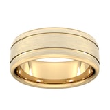 Goldsmiths 8mm Slight Court Heavy Matt Finish With Double Grooves Wedding Ring In 9 Carat Yellow Gold - Ring Size Y