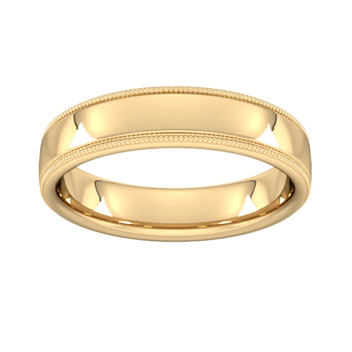 Goldsmiths 5mm Slight Court Standard Milgrain Edge Wedding Ring In 18 Carat Yellow Gold