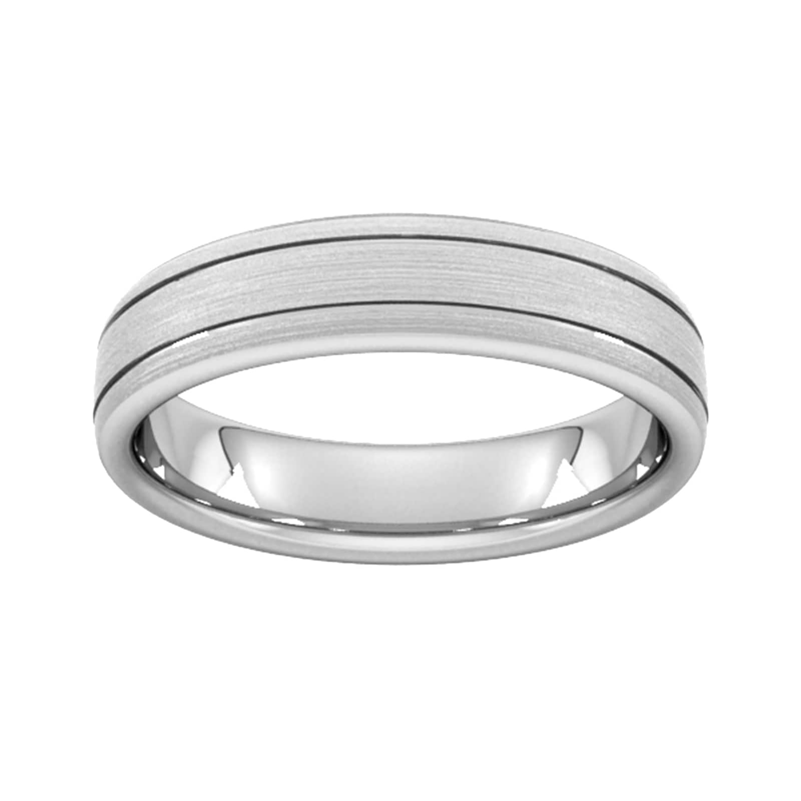 5mm Slight Court Standard Matt Finish With Double Grooves Wedding Ring In 9 Carat White Gold - Ring Size G