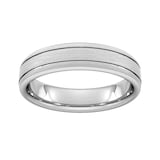 Goldsmiths 5mm Slight Court Standard Matt Finish With Double Grooves Wedding Ring In 9 Carat White Gold