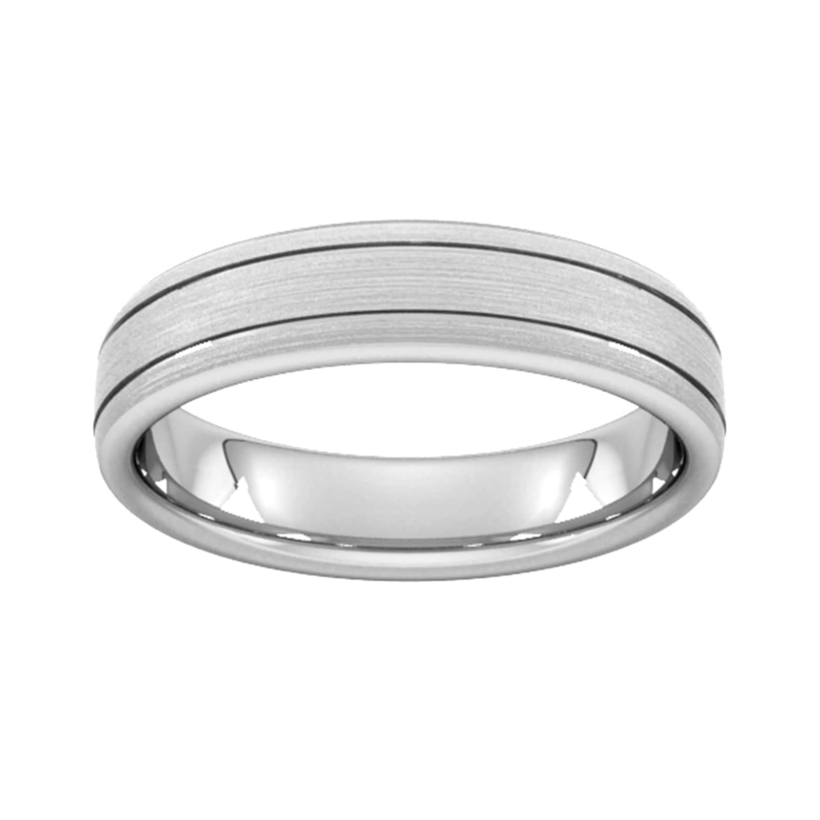 5mm Slight Court Standard Matt Finish With Double Grooves Wedding Ring In Platinum - Ring Size H