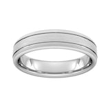 Goldsmiths 5mm Slight Court Standard Matt Finish With Double Grooves Wedding Ring In Platinum