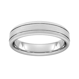 08306654 - 5mm Slight Court Standard Matt Finish With Double Grooves Wedding Ring In Platinum