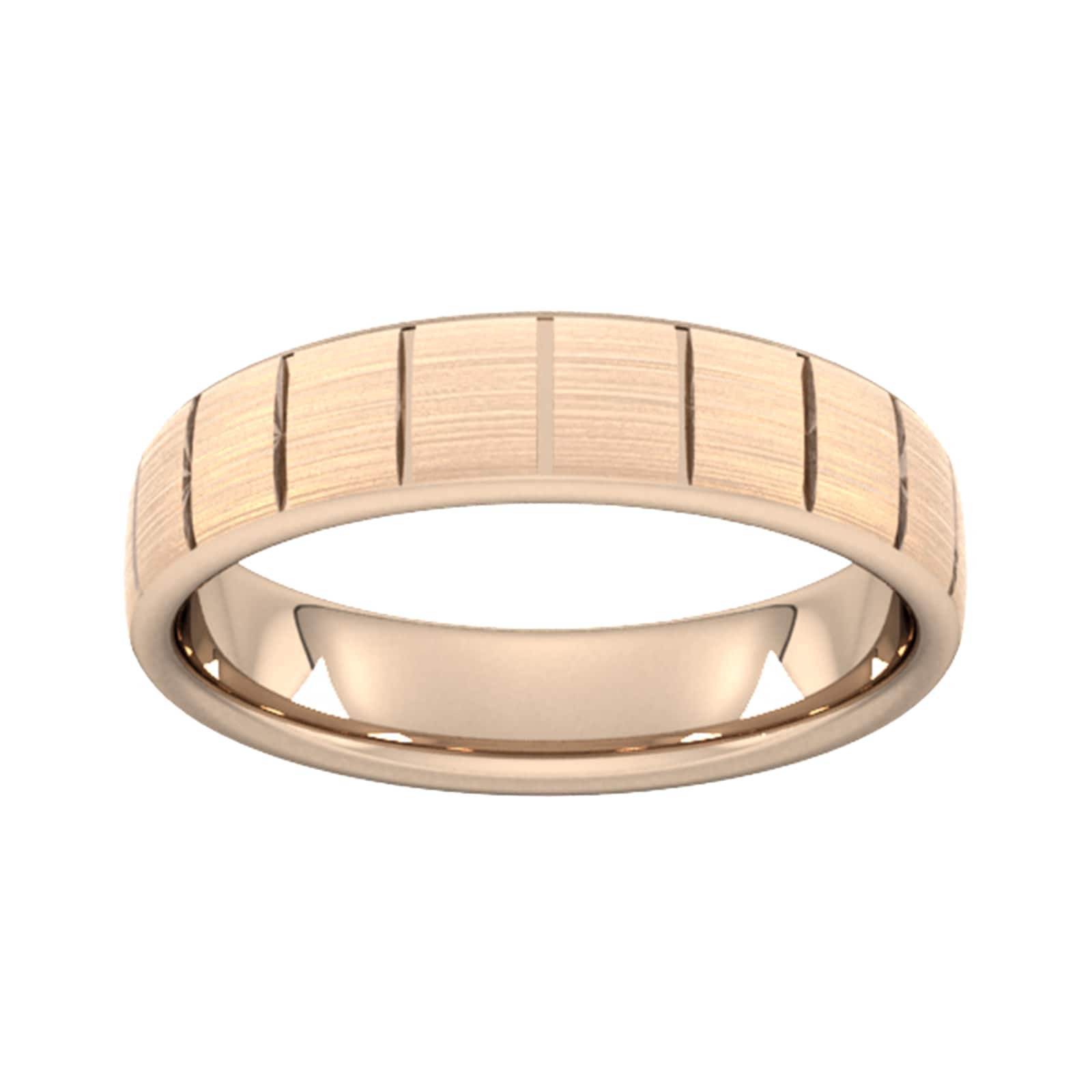 Goldsmiths 5mm Slight Court Standard Vertical Lines Wedding Ring In 9 Carat Rose Gold