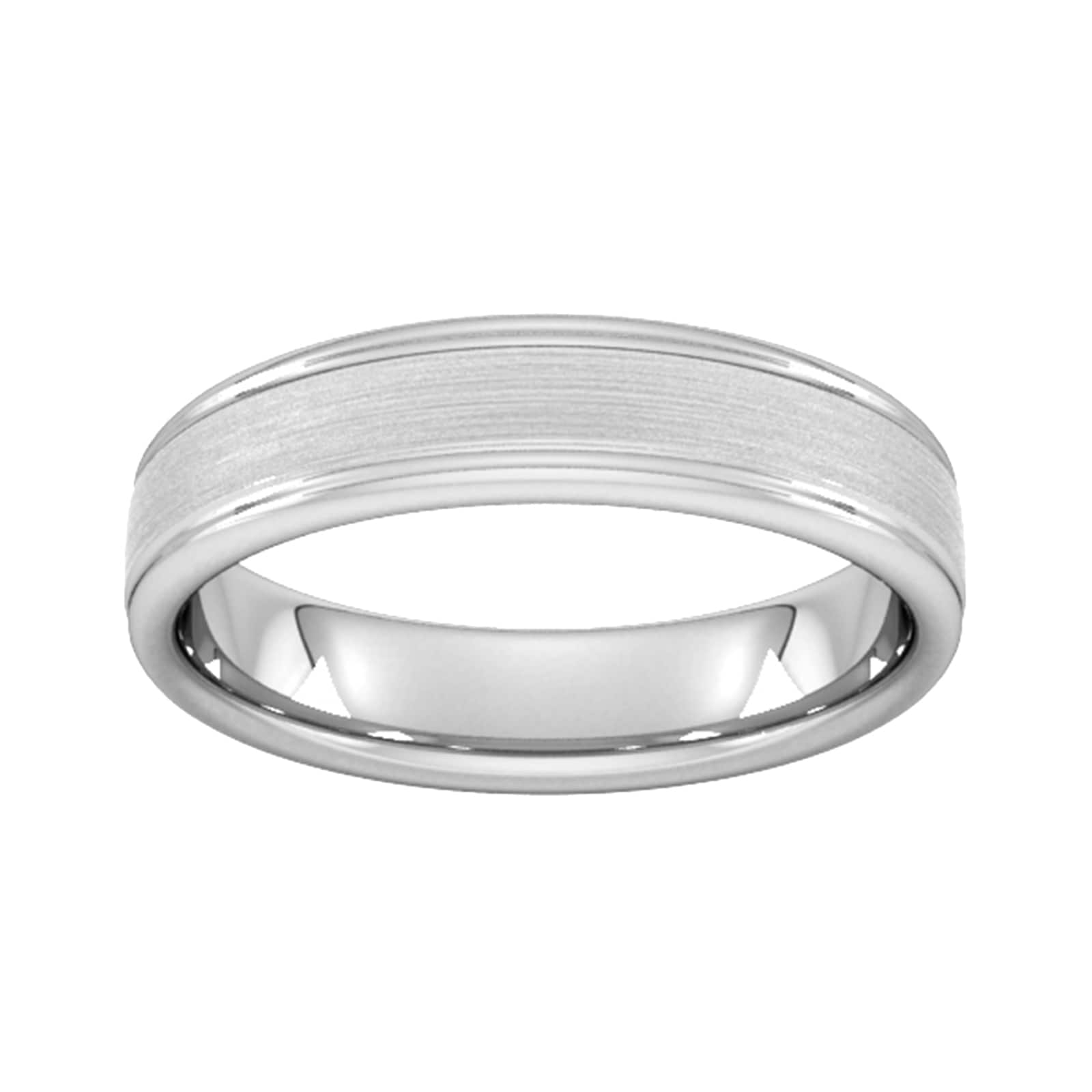 Goldsmiths 5mm Slight Court Standard Matt Centre With Grooves Wedding Ring In 9 Carat White Gold Goldsmiths 5mm Slight Court Standard Matt Centre With Grooves Wedding Ring In 9 Carat White Gold
