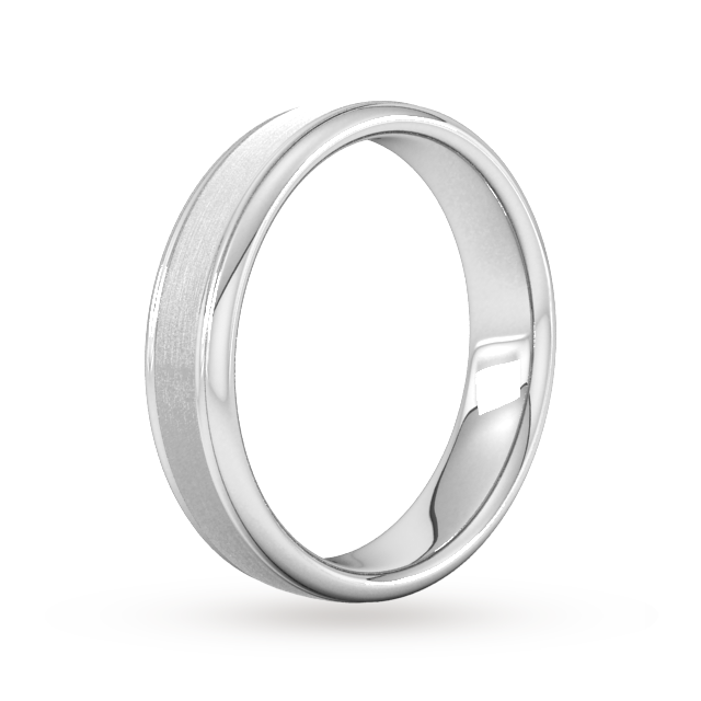 Goldsmiths 5mm Slight Court Standard Matt Centre With Grooves Wedding Ring In 9 Carat White Gold