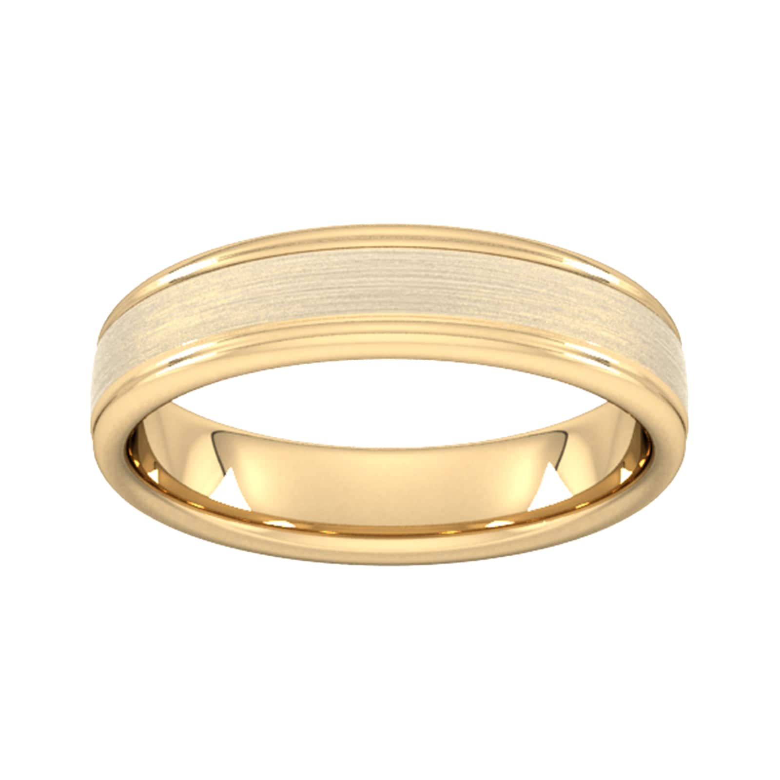 5mm Slight Court Standard Matt Centre With Grooves Wedding Ring In 9 Carat Yellow Gold - Ring Size K
