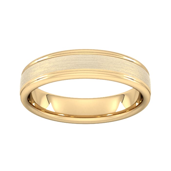 Goldsmiths 5mm Slight Court Standard Matt Centre With Grooves Wedding Ring In 9 Carat Yellow Gold - Ring Size K.5