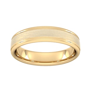 Goldsmiths 5mm Slight Court Standard Matt Centre With Grooves Wedding Ring In 9 Carat Yellow Gold