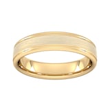 Goldsmiths 5mm Slight Court Standard Matt Centre With Grooves Wedding Ring In 9 Carat Yellow Gold - Ring Size K