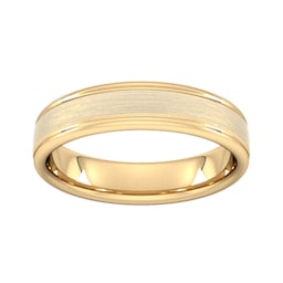 08306672 - 5mm Slight Court Standard Matt Centre With Grooves Wedding Ring In 9 Carat Yellow Gold