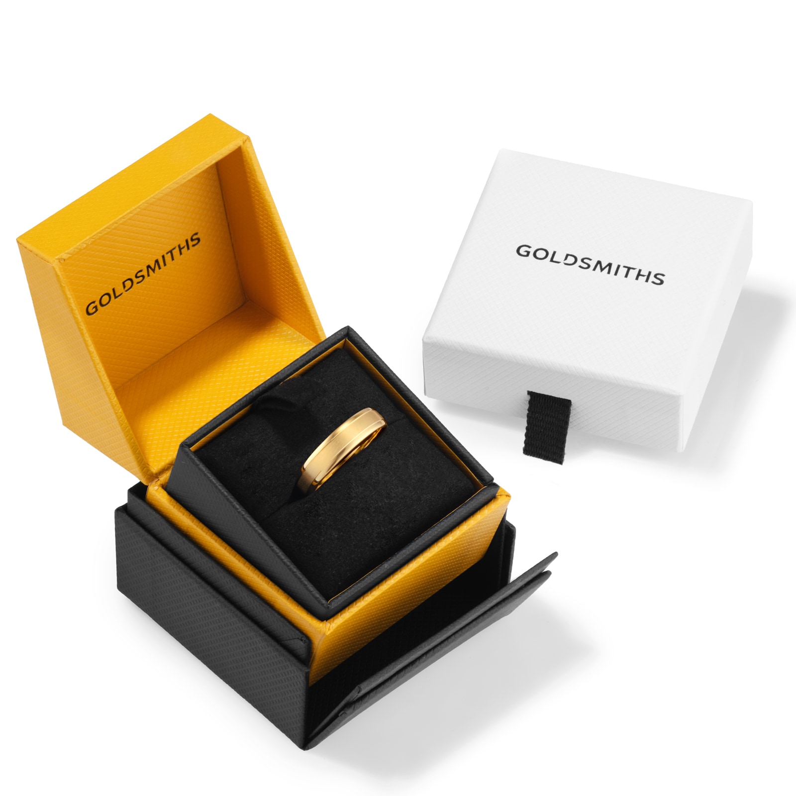 Goldsmiths 5mm Slight Court Standard Matt Centre With Grooves Wedding Ring In 9 Carat Yellow Gold - Ring Size S