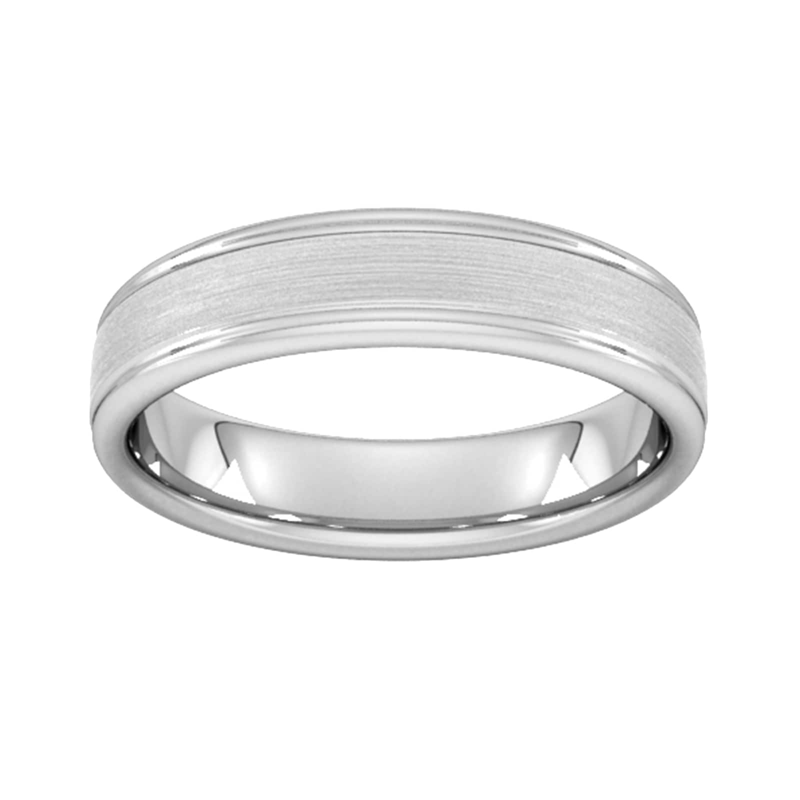Goldsmiths 5mm Slight Court Standard Matt Centre With Grooves Wedding Ring In 18 Carat White Gold Goldsmiths 5mm Slight Court Standard Matt Centre With Grooves Wedding Ring In 18 Carat White Gold