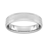 Goldsmiths 5mm Slight Court Standard Matt Centre With Grooves Wedding Ring In 18 Carat White Gold