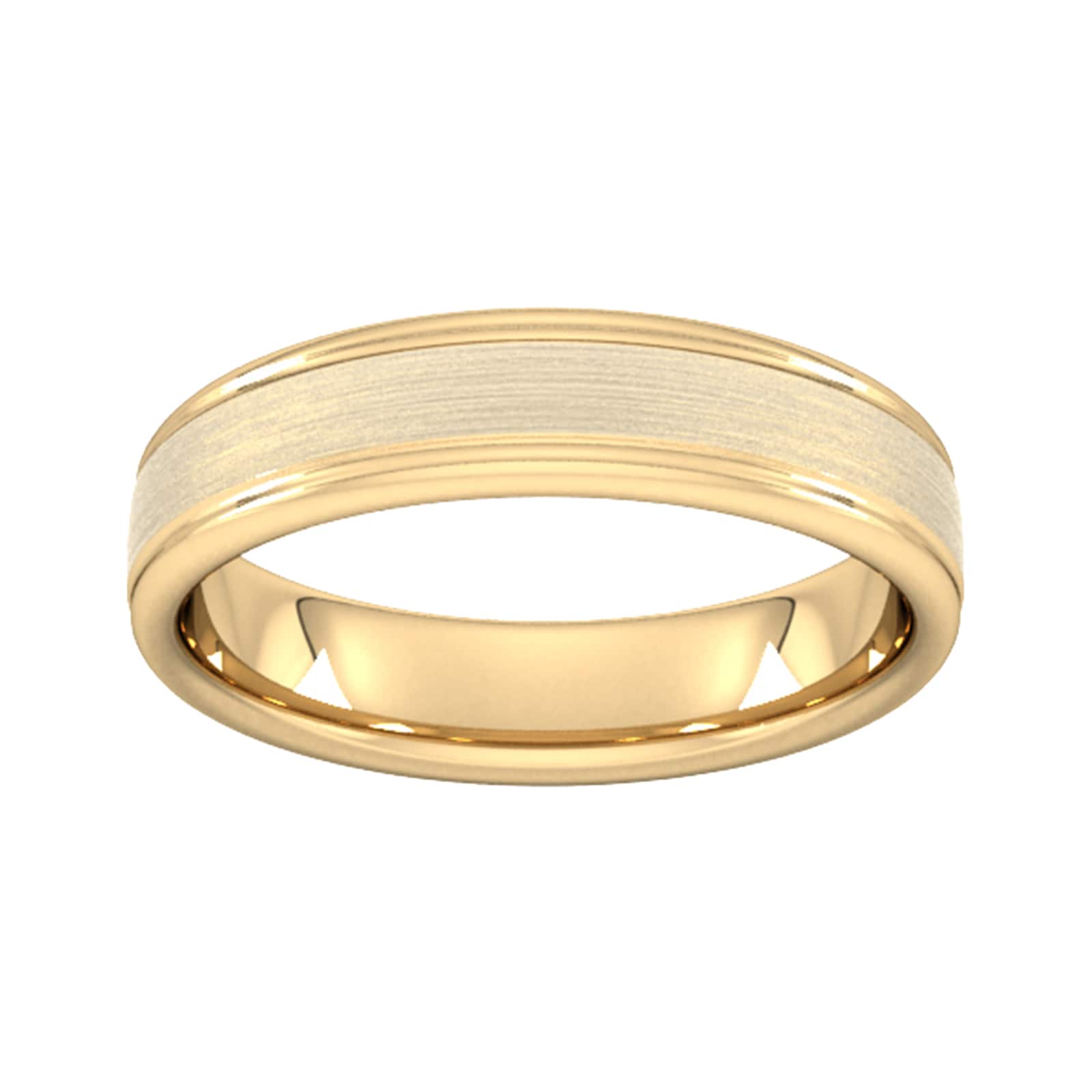 5mm Slight Court Standard Matt Centre With Grooves Wedding Ring In 18 Carat Yellow Gold - Ring Size M
