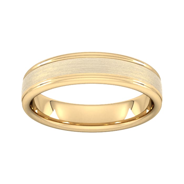 Goldsmiths 5mm Slight Court Standard Matt Centre With Grooves Wedding Ring In 18 Carat Yellow Gold